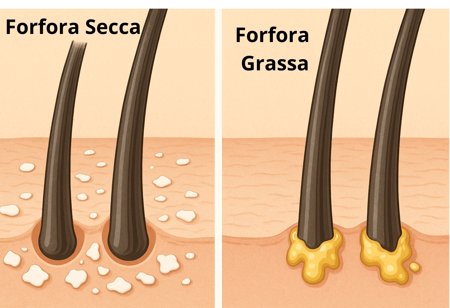 Differenze tra forfora secca e forfora grassa nell’aspetto delle squame e del cuoio capelluto